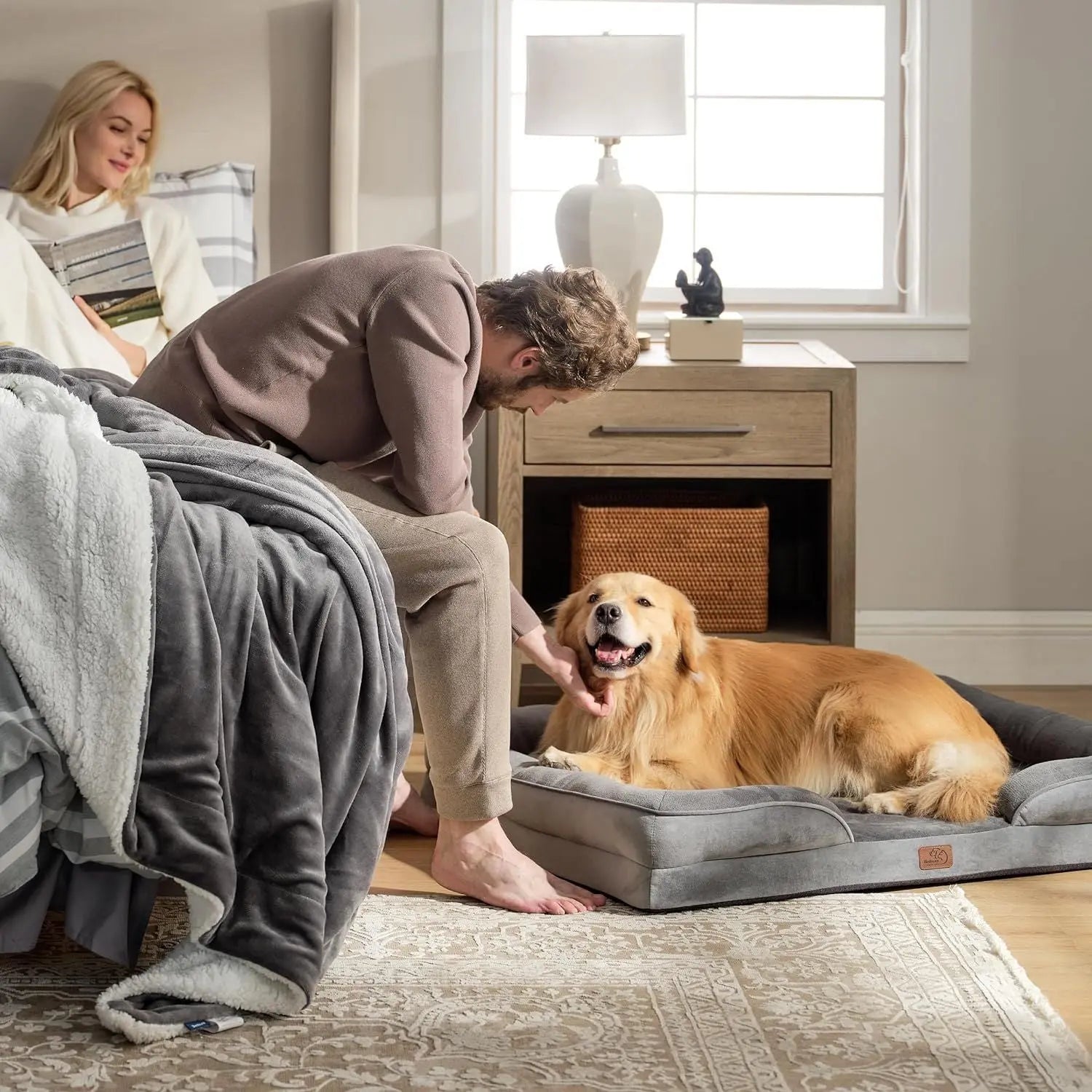 Beige Waterproof Egg-Crate Foam Therapeutic Pet Sofa Bed and Fleece Lounge (M Size 74 x 53 x 17 CM) - Low Entry, High Bolster Support & Zipper Removable Cover Wholesale Hub