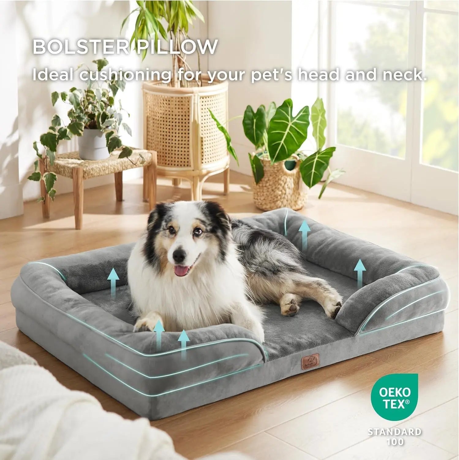 Beige Waterproof Egg-Crate Foam Therapeutic Pet Sofa Bed and Fleece Lounge (L Size 91 x 69 x 17 CM) - Low Entry, High Bolster Support & Zipper Removable Cover Wholesale Hub