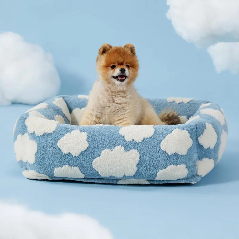 63x53x17 CM Cute Square Plush Pet Bed with Removable Cover & 5 Bolsters Support - Blue Sky and White Clouds Machine Washable Calming Dog & Cat Sofa Wholesale Hub