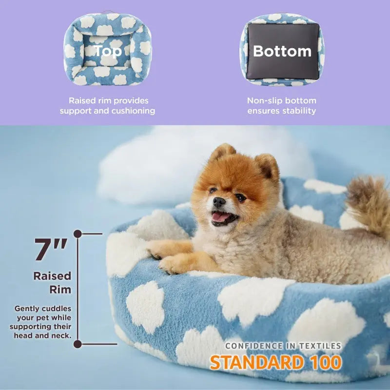 91x68x20 CM Cute Square Plush Pet Bed with Removable Cover & 5 Bolsters Support - Purple Plaid Machine Washable Calming Dog & Cat Sofa Wholesale Hub