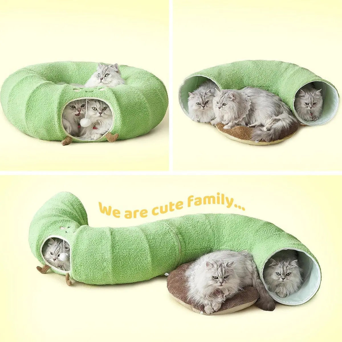 Green Cute Foldable Cat Tunnel Bed with Dual-Zipper Detachable & Connectable Design - 2-in-1 Versatile Circular Doughnut Nest & S-Curve Play Center, Easy Fold-Away Storage (85x85x26CM) Wholesale Hub