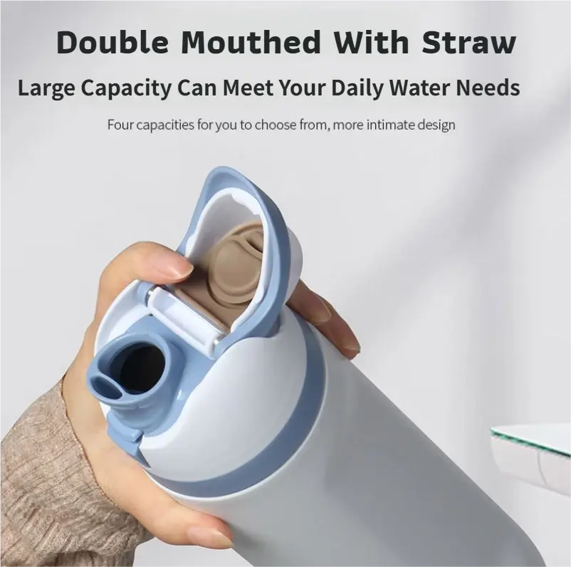 24oz Pink Large Thermal Water Bottle with Dual-Sipping Lid & Built-in Straw - Leak-Proof 304 Stainless Steel Outdoor Sports Flask Wholesale Hub