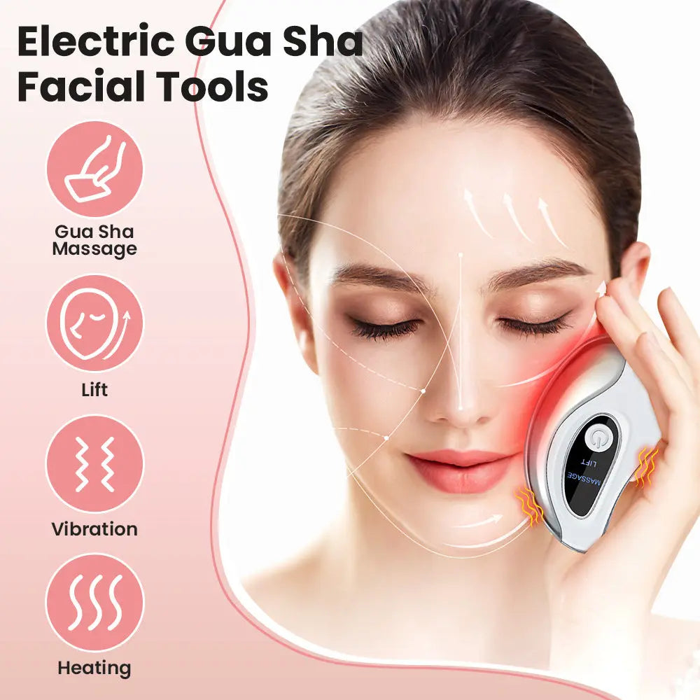 Portable Smart LCD Electric Gua Sha Face Massager - 45°C Constant Hot Compresss & Dual Mode Vibration Facial Lifting Beauty Device Wholesale Hub