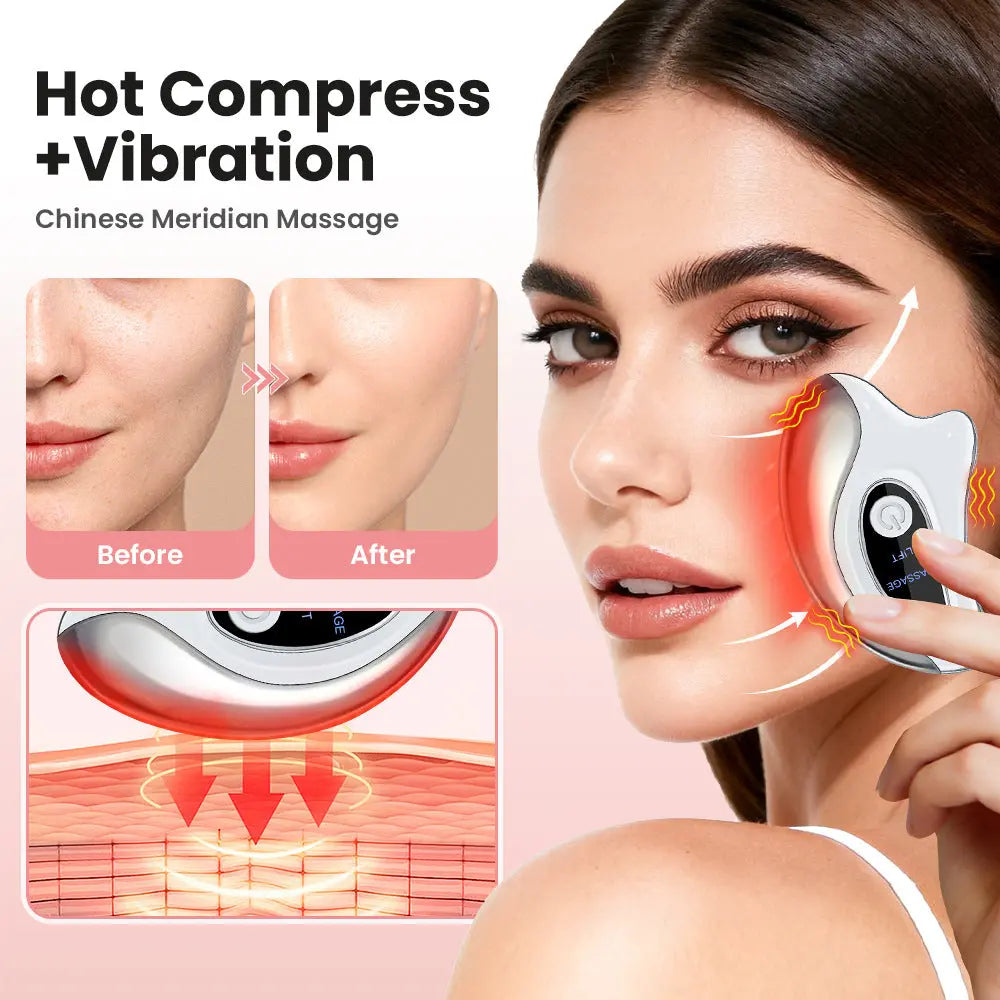 Portable Smart LCD Electric Gua Sha Face Massager - 45°C Constant Hot Compresss & Dual Mode Vibration Facial Lifting Beauty Device Wholesale Hub