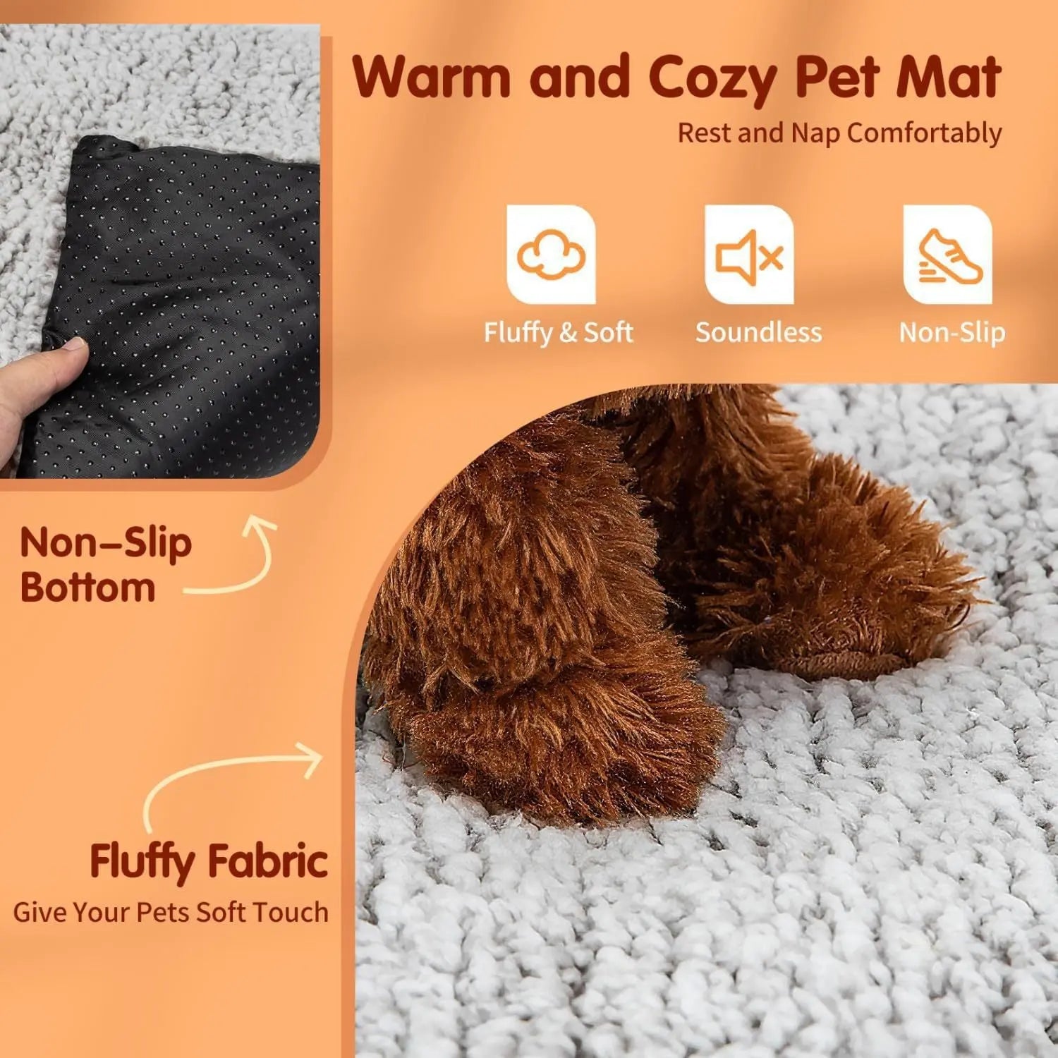 60 x 45 CM Self-Warming Thermal Pet Fluffy Mat with Machine Washable & Removable Zippered Cover - Waterproof Soft Cotton Fleece Bed for Dogs & Cats Wholesale Hub