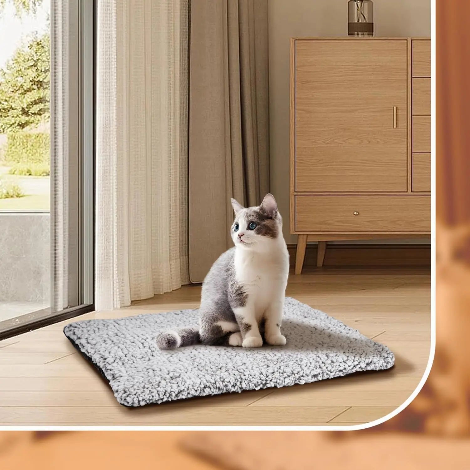 60 x 45 CM Self-Warming Thermal Pet Fluffy Mat with Machine Washable & Removable Zippered Cover - Waterproof Soft Cotton Fleece Bed for Dogs & Cats Wholesale Hub