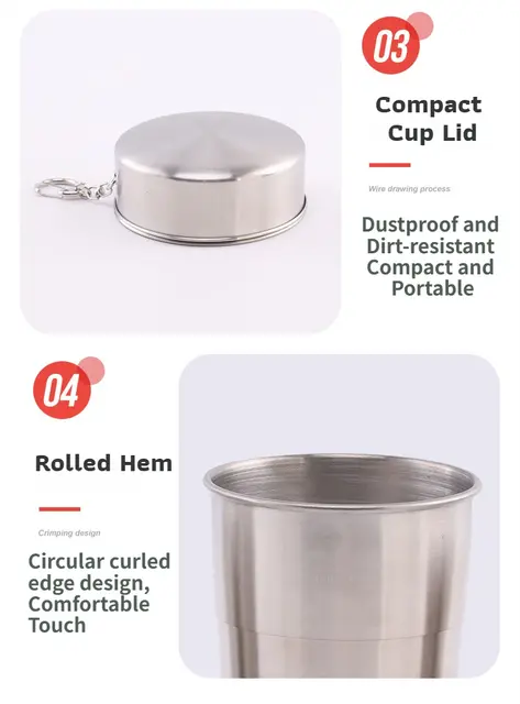 3-Capacity Bronze Stainless Steel Collapsible Travel Cup Set(75ml + 150ml + 250ml) - Compact Telescopic Drinking Cup with Keychain & Dust-Proof Lid for Outdoor Hiking and Camping Wholesale Hub