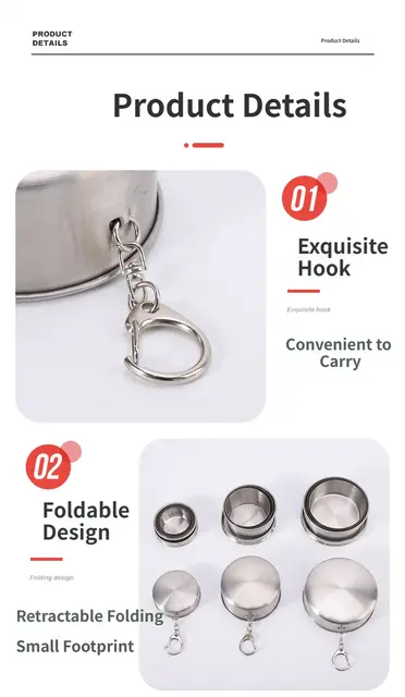 250ML Silver Stainless Steel 4-Section Telescopic Travel Cup with Keychain & Dust-Proof Lid for Outdoor Hiking and Camping Wholesale Hub