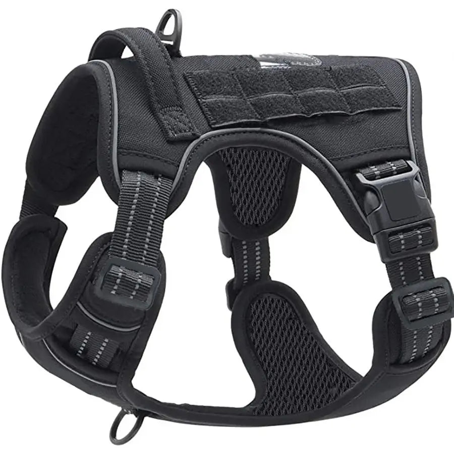 Black Professional Adjustable Tactical Dog Mesh Harness - Reflective No-Pull Pet Vest with Control Handle (S Size for Weight 18-35 lbs) Wholesale Hub