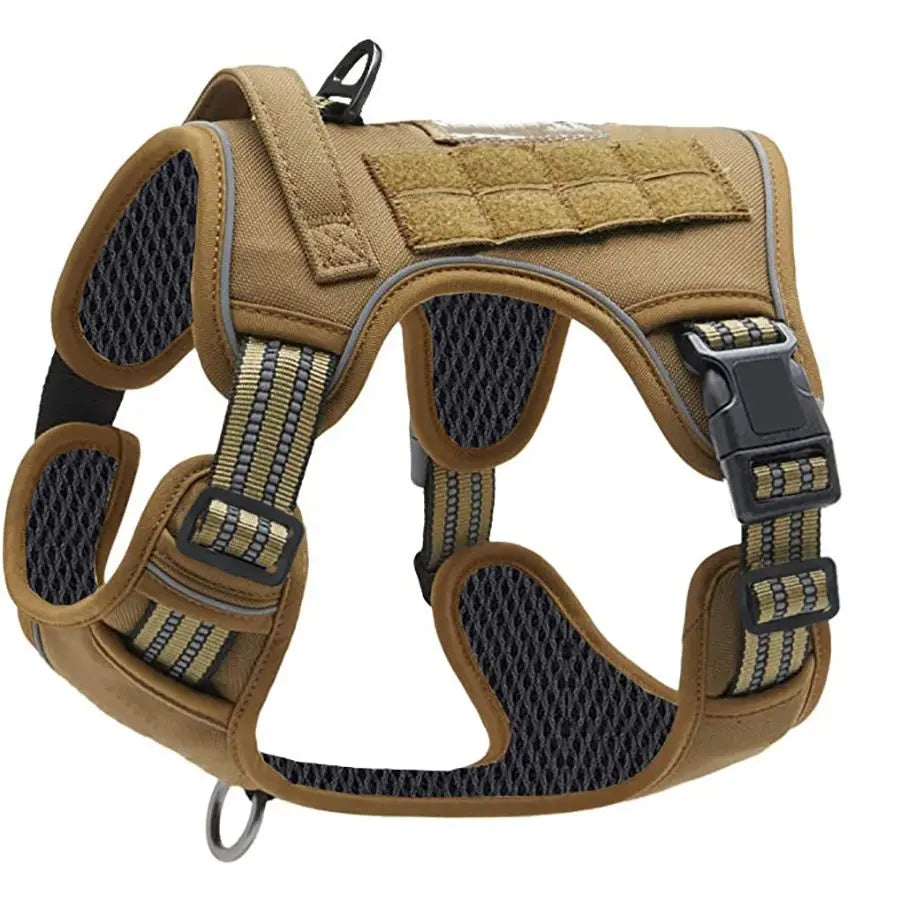 Khaki Professional Adjustable Tactical Dog Mesh Harness - Reflective No-Pull Pet Vest with Control Handle (S Size for Weight 18-35 lbs) Wholesale Hub