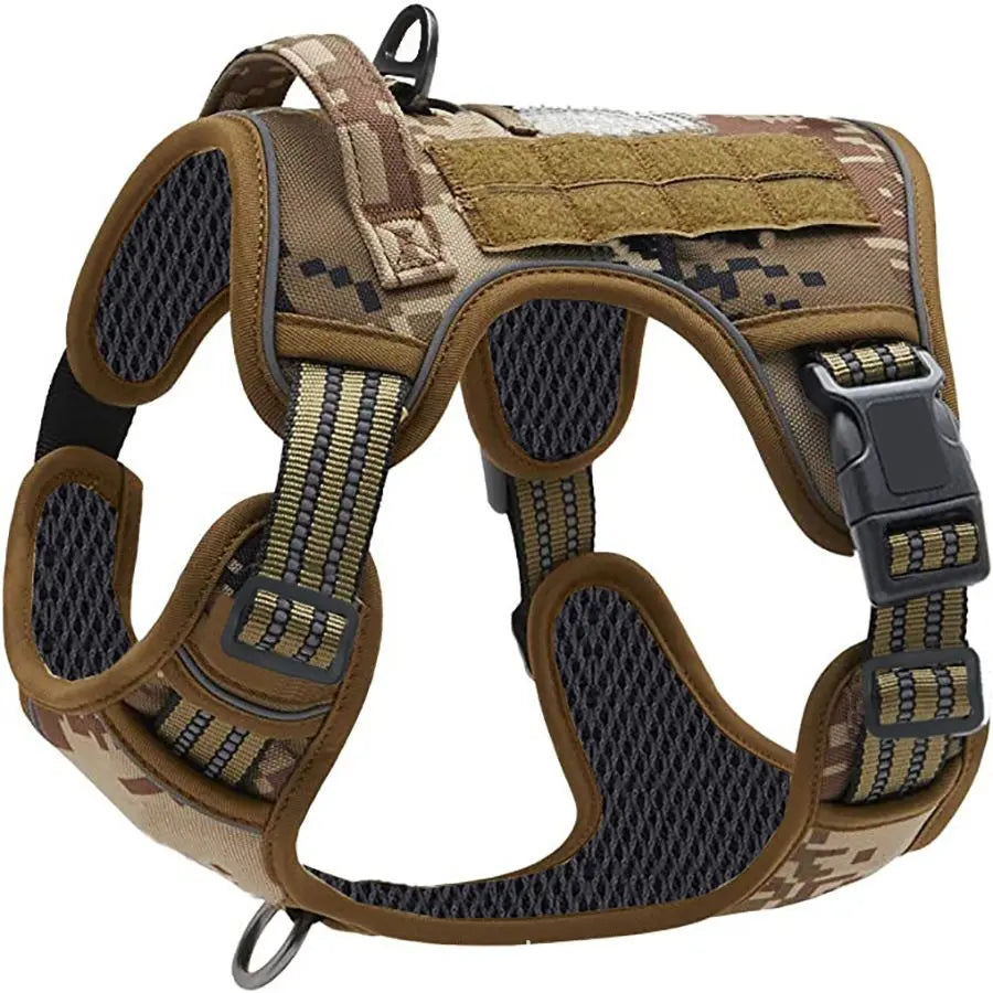 Camouflage Professional Adjustable Tactical Dog Mesh Harness - Reflective No-Pull Pet Vest with Control Handle (M Size for Weight 30-50 lbs) Wholesale Hub