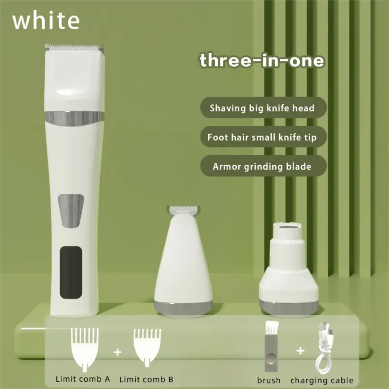 White Professional 3-in-1 Pet Grooming Kit - Low-Noise Rechargeable Dog Hair Trimmer & Nail Grinder for Paws, Eyes, and Body Wholesale Hub