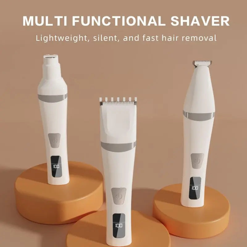 White Professional 3-in-1 Pet Grooming Kit - Low-Noise Rechargeable Dog Hair Trimmer & Nail Grinder for Paws, Eyes, and Body Wholesale Hub