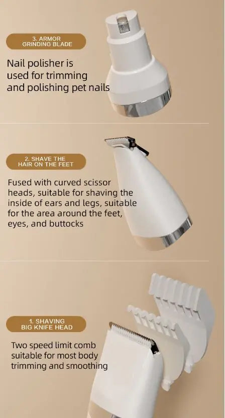 White Professional 3-in-1 Pet Grooming Kit - Low-Noise Rechargeable Dog Hair Trimmer & Nail Grinder for Paws, Eyes, and Body Wholesale Hub