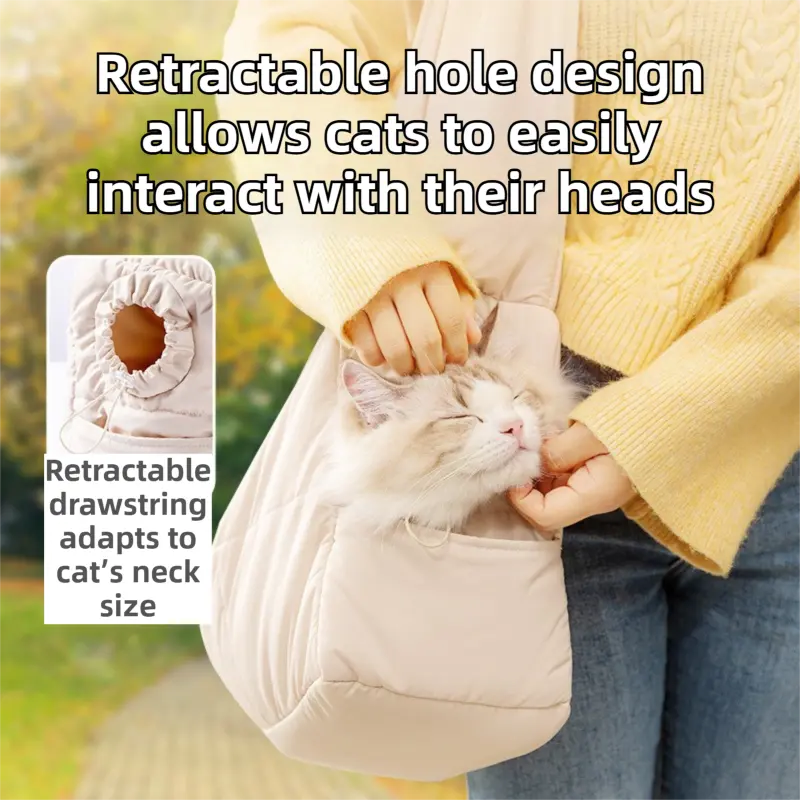 Light Grey Foldable Insulated Quilted Pet Shoulder Bag with Adjustable Peep Hole & Safety Buckle - Thickened Warm Travel Tote for Small Dogs & Cats Within 5.7KG Wholesale Hub