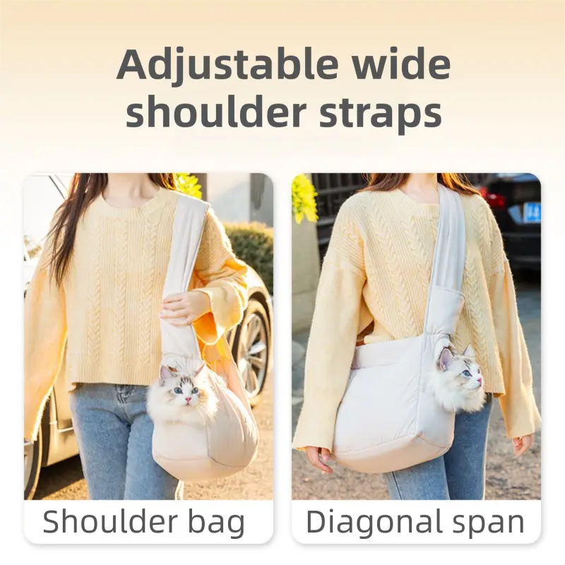 Light Grey Foldable Insulated Quilted Pet Shoulder Bag with Adjustable Peep Hole & Safety Buckle - Thickened Warm Travel Tote for Small Dogs & Cats Within 5.7KG Wholesale Hub
