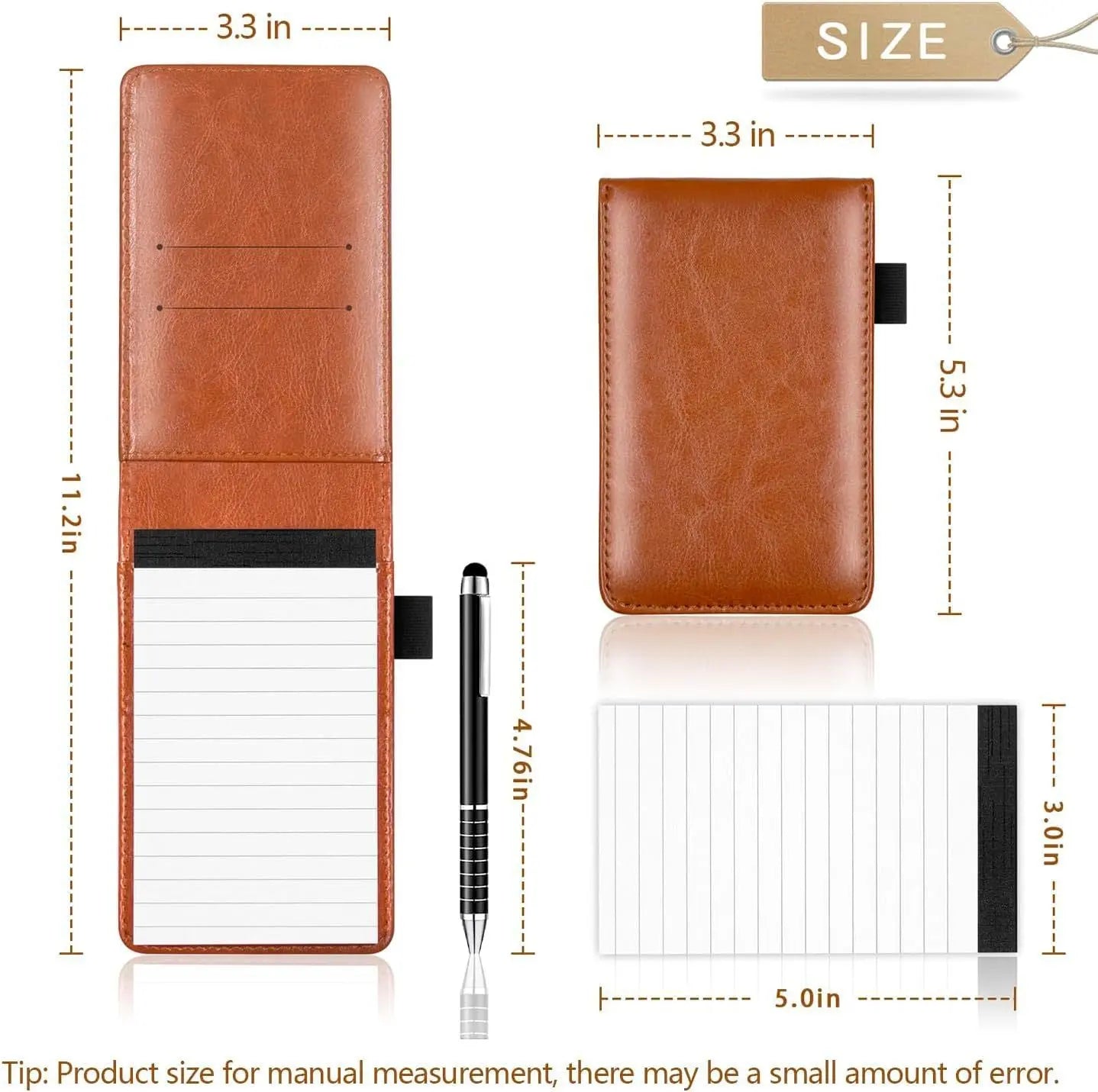 7-Piece Black Business A7 Pocket Notebook Set - Premium PU Leather Memo Pad, 5 Memo Replacement Refills & 2-in-1 Metal Stylus Pen Wholesale Hub