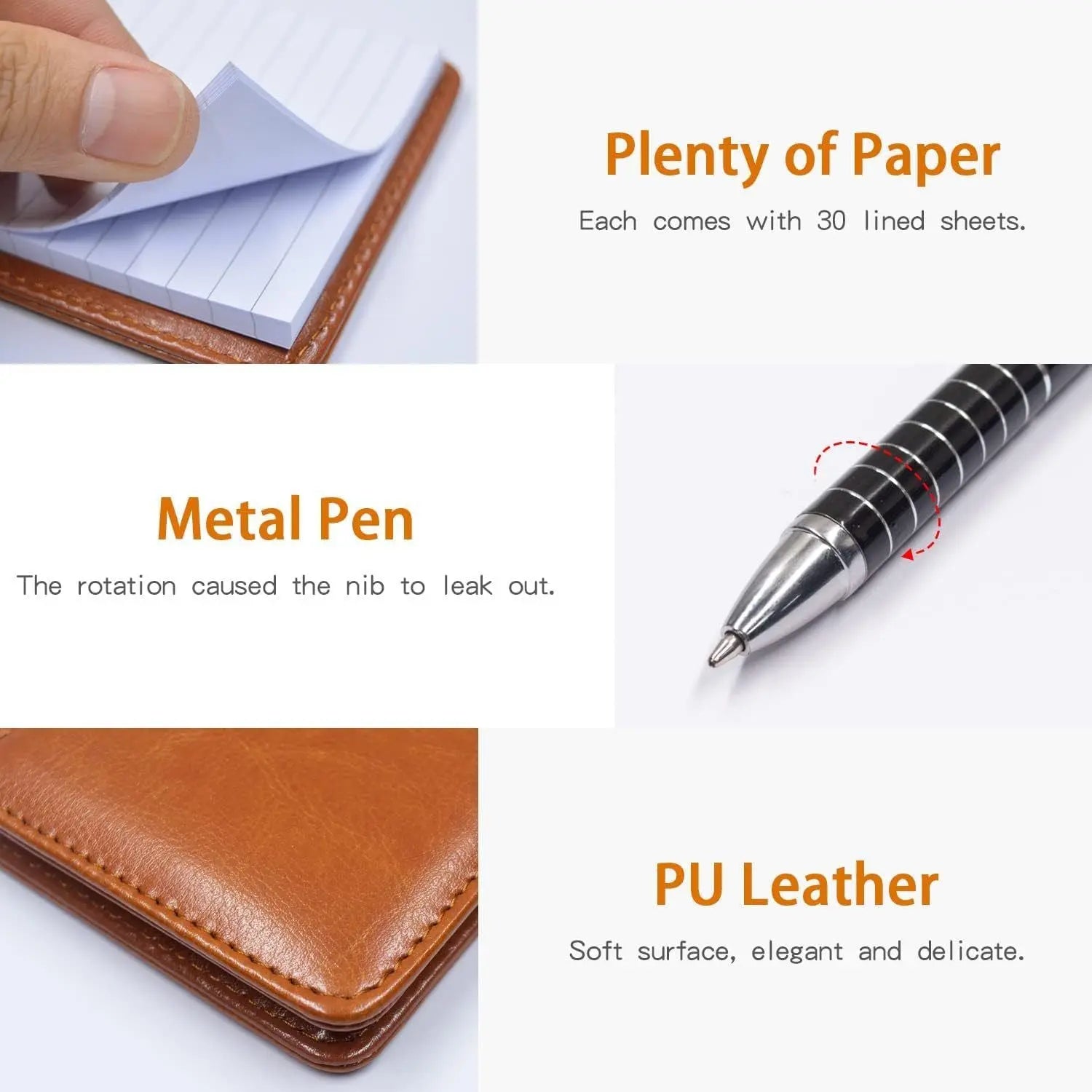 7-Piece Blue Business A7 Pocket Notebook Set - Premium PU Leather Memo Pad, 5 Memo Replacement Refills & 2-in-1 Metal Stylus Pen Wholesale Hub