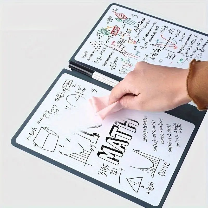 Pink A4 PU Leather Whiteboard Notebook with 3-Color Pens, Eraser & Cloth - Reusable Eco-Friendly Desktop Memo Pad & Handheld Writing Tablet Wholesale Hub