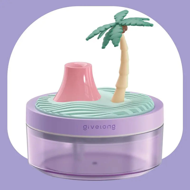 Coconut Tree Purple USB Portable Bionic Landscape Humidifier and Creative Potted Plant Air Diffuser - 7-Color Night Light & 2-Mode Mist Timer Wholesale Hub