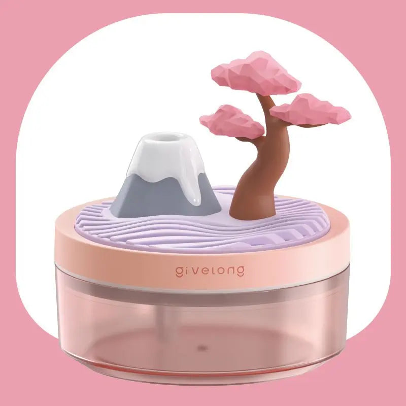 Cherry Blossom Pink USB Portable Bionic Landscape Humidifier and Creative Potted Plant Air Diffuser - 7-Color Night Light & 2-Mode Mist Timer Wholesale Hub