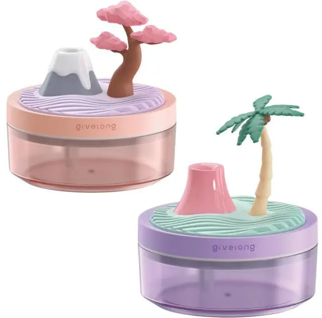 Coconut Tree & Cherry Blossom USB Portable Bionic Landscape Humidifier and Creative Potted Plant Air Diffuser - 7-Color Night Light & 2-Mode Mist Timer Wholesale Hub