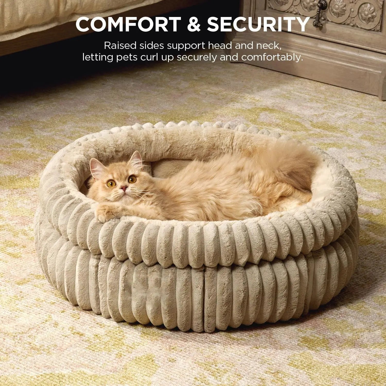 50x50x18 CM Pink Ultra-Soft Thickened Round Pet Bed with Stripe Texture - Plush Self-Warming Donut Nest for Cats and Small Dogs Wholesale Hub