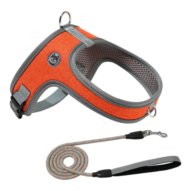 XS Size Orange Waterproof Reflective Saddle-Style Dog Harness & 1.5M Leash Set - Breathable Anti-Choke Escape-Proof Step-In Walking Gear Wholesale Hub