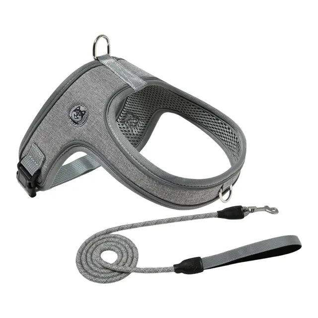 S Size Grey Waterproof Reflective Saddle-Style Dog Harness & 1.5M Leash Set - Breathable Anti-Choke Escape-Proof Step-In Walking Gear Wholesale Hub