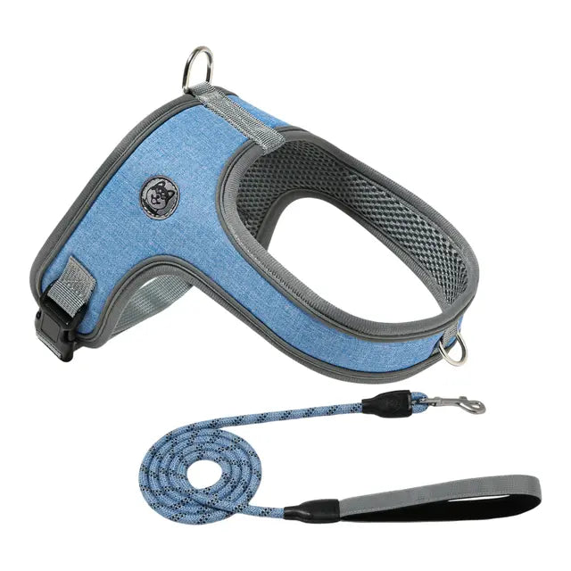 M Size Blue Waterproof Reflective Saddle-Style Dog Harness & 1.5M Leash Set - Breathable Anti-Choke Escape-Proof Step-In Walking Gear Wholesale Hub