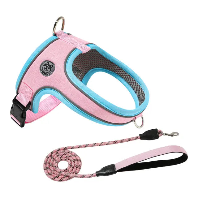 L Size Pink Waterproof Reflective Saddle-Style Dog Harness & 1.5M Leash Set - Breathable Anti-Choke Escape-Proof Step-In Walking Gear Wholesale Hub