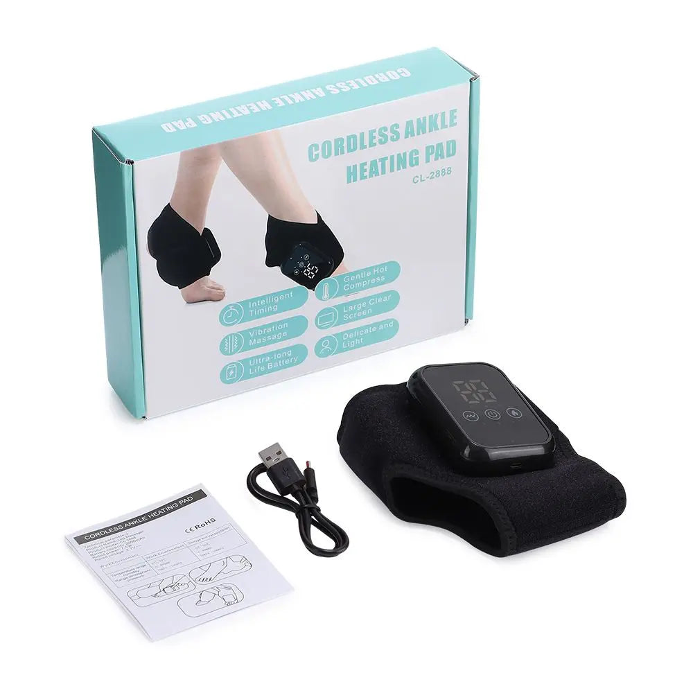Black Wireless Rechargeable Heated Ankle Massager - 3 Heat Levels & 3 Vibrating Intensities Foot Joint Wrap for Pain Relief and Recovery Wholesale Hub