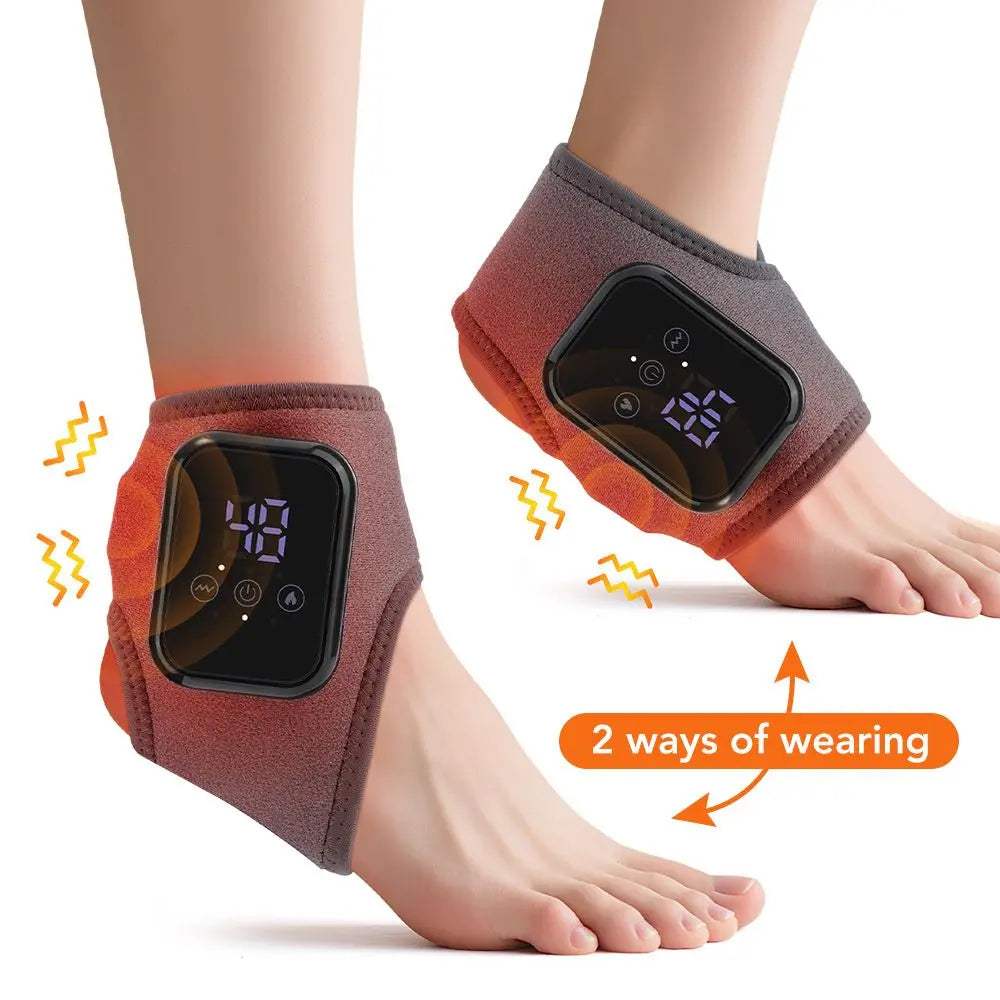 Black Wireless Rechargeable Heated Ankle Massager - 3 Heat Levels & 3 Vibrating Intensities Foot Joint Wrap for Pain Relief and Recovery Wholesale Hub