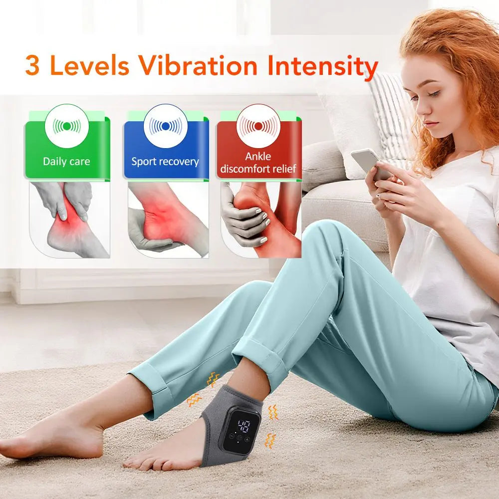 2-Pack Black Wireless Rechargeable Heated Ankle Massager - 3 Heat Levels & 3 Vibrating Intensities Foot Joint Wrap for Pain Relief and Recovery Wholesale Hub