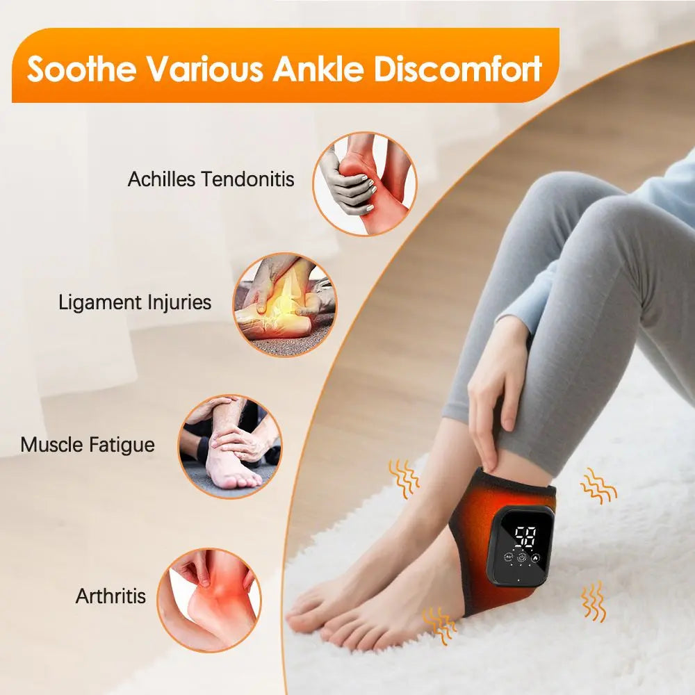 2-Pack Black Wireless Rechargeable Heated Ankle Massager - 3 Heat Levels & 3 Vibrating Intensities Foot Joint Wrap for Pain Relief and Recovery Wholesale Hub