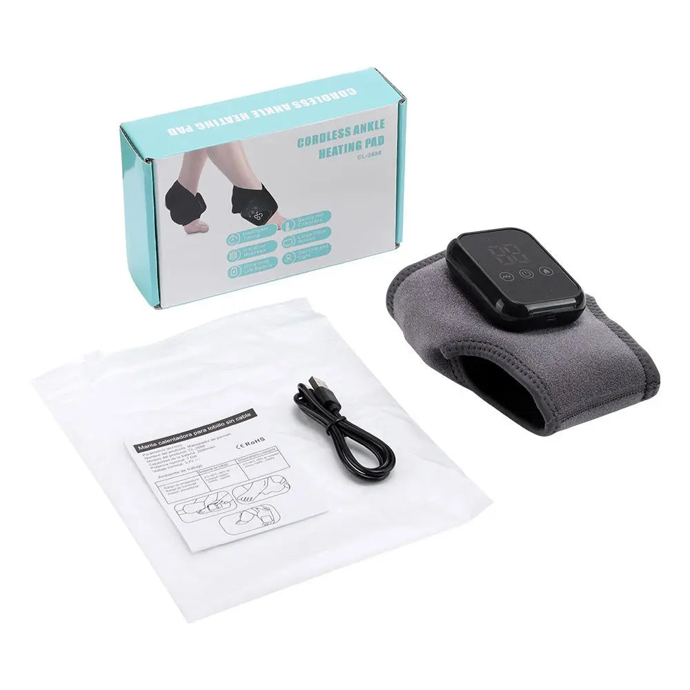 Grey Wireless Rechargeable Heated Ankle Massager - 3 Heat Levels & 3 Vibrating Intensities Foot Joint Wrap for Pain Relief and Recovery Wholesale Hub