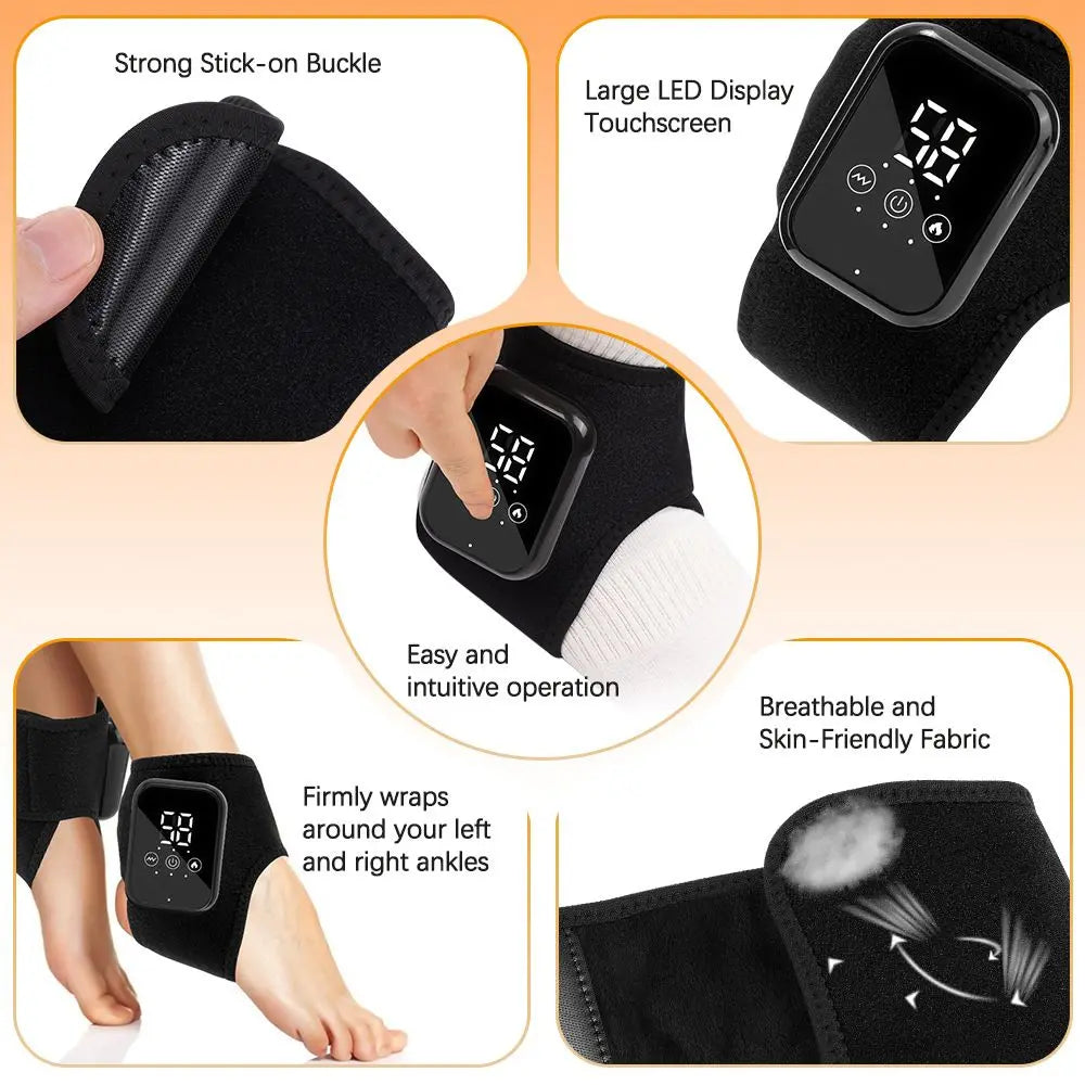 Grey Wireless Rechargeable Heated Ankle Massager - 3 Heat Levels & 3 Vibrating Intensities Foot Joint Wrap for Pain Relief and Recovery Wholesale Hub