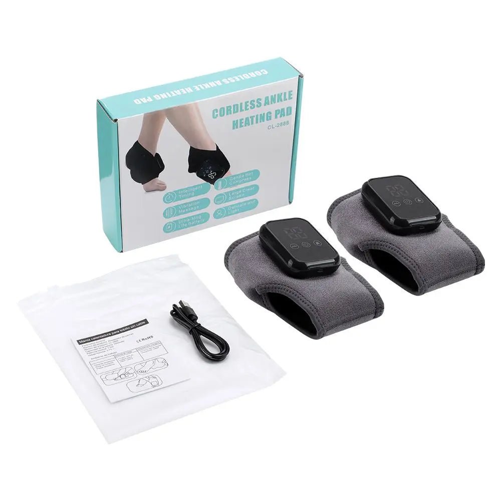 2-Pack Grey Wireless Rechargeable Heated Ankle Massager - 3 Heat Levels & 3 Vibrating Intensities Foot Joint Wrap for Pain Relief and Recovery Wholesale Hub