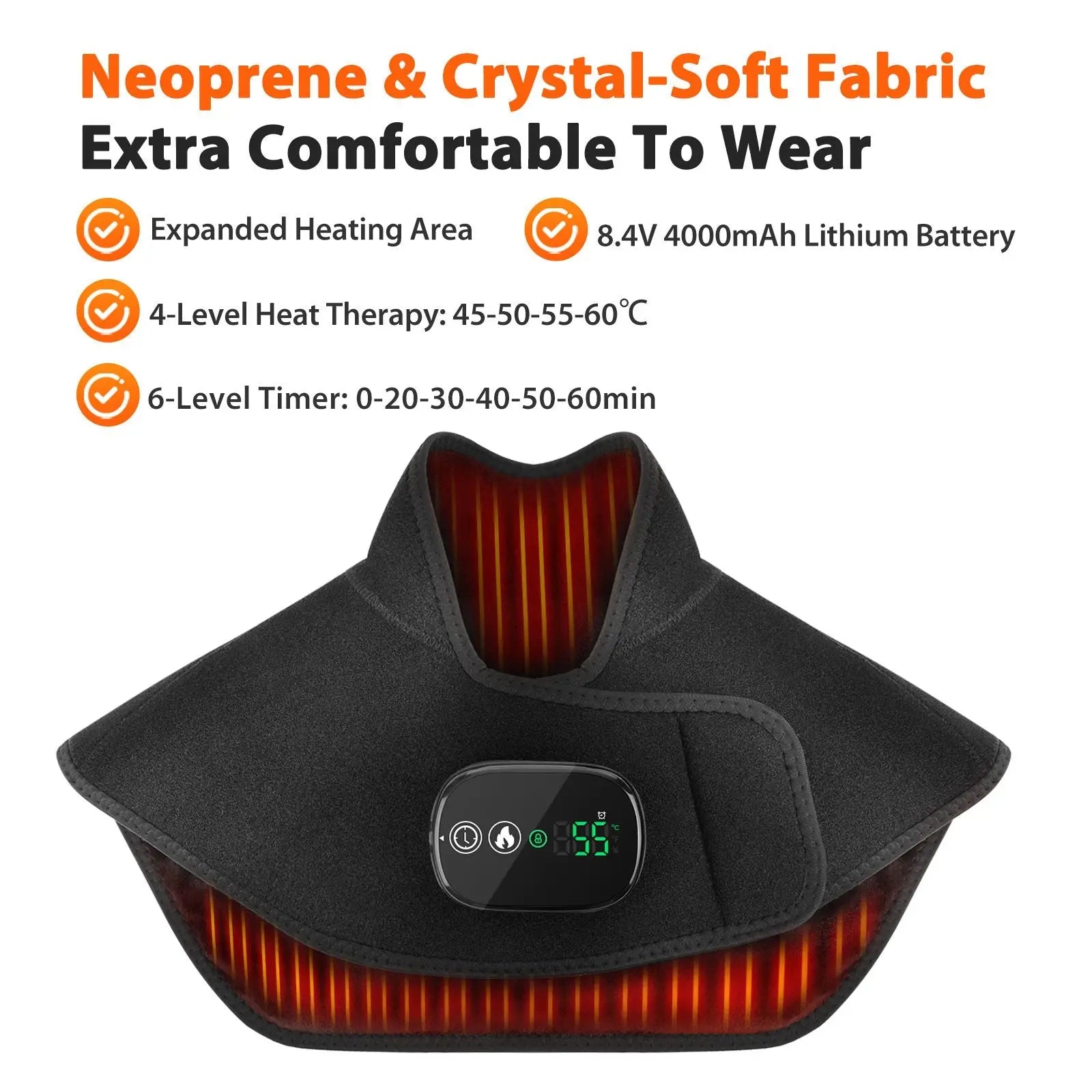 Black Wireless Large Coverage Heated Shoulder & Neck Wrap - TypeC Rechargeable Thermal Therapy Shawl with 4 Temp Levels & 5 Timers Wholesale Hub
