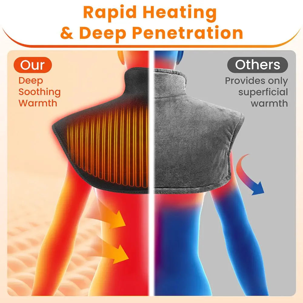 Black Wireless Large Coverage Heated Shoulder & Neck Wrap - TypeC Rechargeable Thermal Therapy Shawl with 4 Temp Levels & 5 Timers Wholesale Hub