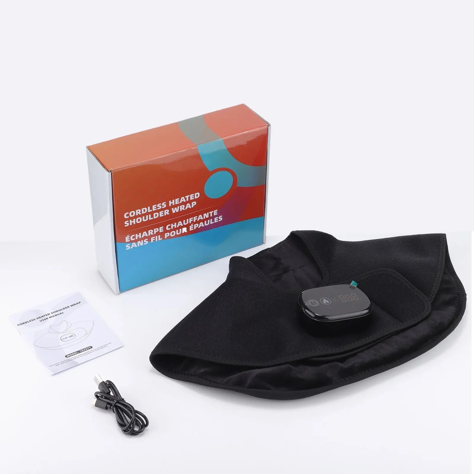 Black Wireless Large Coverage Heated Shoulder & Neck Wrap - TypeC Rechargeable Thermal Therapy Shawl with 4 Temp Levels & 5 Timers Wholesale Hub