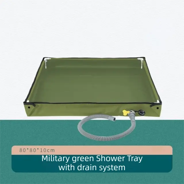 80x80x10CM Green Portable Outdoor Shower Tray & Versatile Collapsible Water Basin - Reinforced Support and Drainage System- Leak-proof Oxford Large Base for Camping, Beach & Garden Wholesale Hub