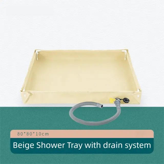 80x80x10CM Beige Portable Outdoor Shower Tray & Versatile Collapsible Water Basin - Reinforced Support and Drainage System- Leak-proof Oxford Large Base for Camping, Beach & Garden Wholesale Hub