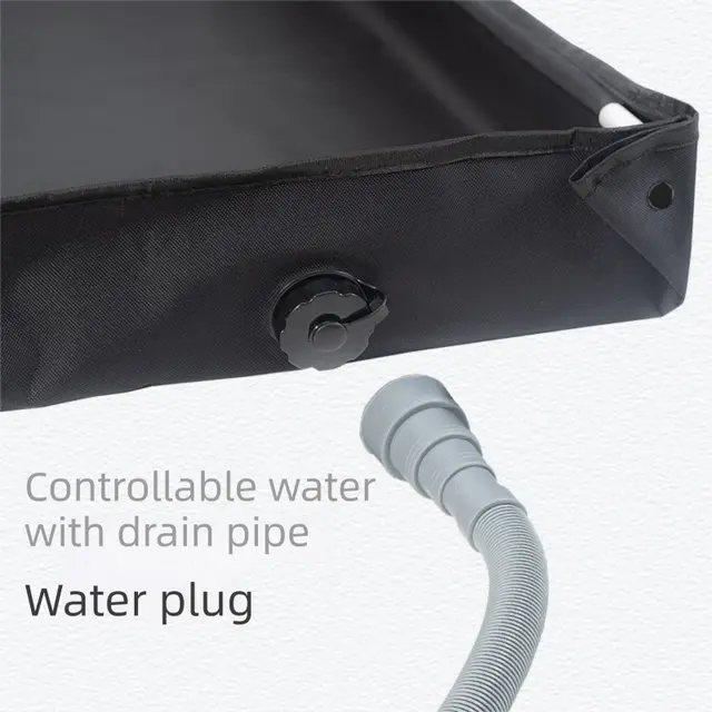 80x80x10CM Beige Portable Outdoor Shower Tray & Versatile Collapsible Water Basin - Reinforced Support and Drainage System- Leak-proof Oxford Large Base for Camping, Beach & Garden Wholesale Hub