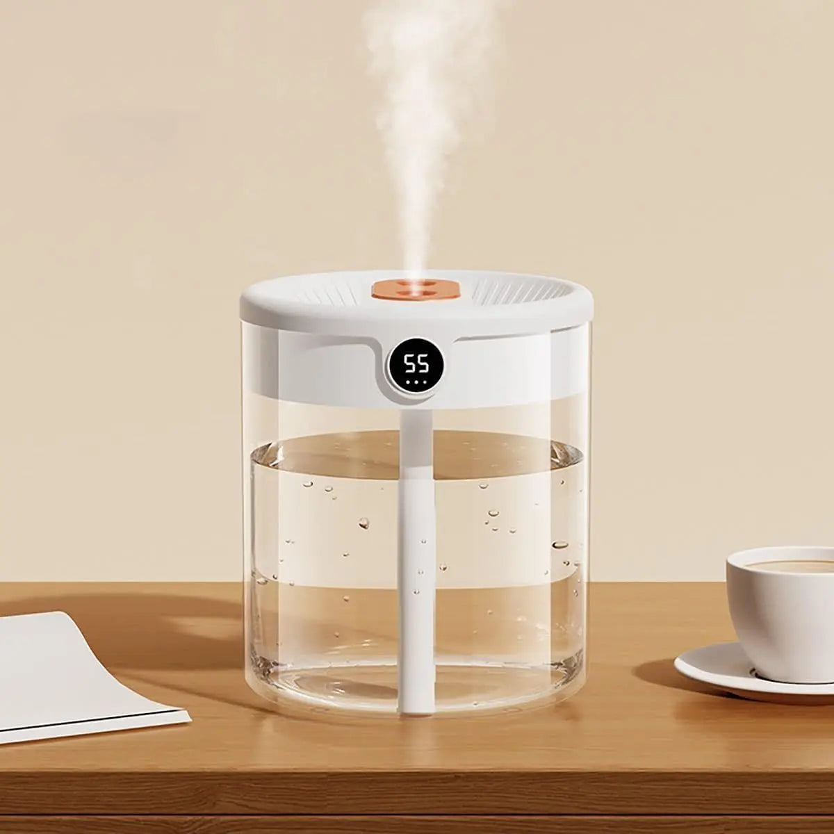 White 2L Dual-Spray Ultrasonic Humidifier and Air Diffuser with Night Light - USB Powered, Quiet Operation, Smart Digital Display & Real-Time Humidity Sensor Wholesale Hub
