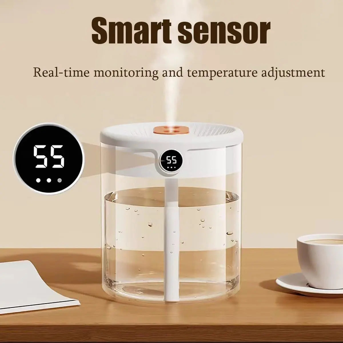 White 2L Dual-Spray Ultrasonic Humidifier and Air Diffuser with Night Light - USB Powered, Quiet Operation, Smart Digital Display & Real-Time Humidity Sensor Wholesale Hub