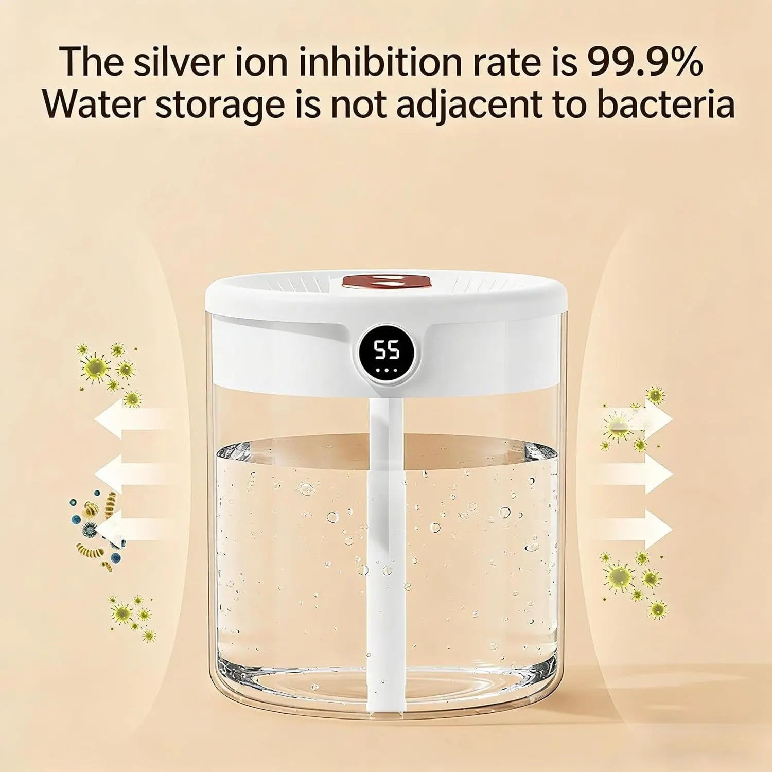 Green 2L Dual-Spray Ultrasonic Humidifier and Air Diffuser with Night Light - USB Powered, Quiet Operation, Smart Digital Display & Real-Time Humidity Sensor Wholesale Hub
