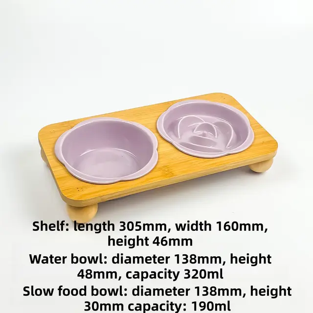 Pink Ceramic Floral Cat Slow Feeder(190ML) & Water Bowl(320ML) Set - Dishwasher Safe Pet Dual Dining Kit with Neck-Friendly Elevated Stand Wholesale Hub