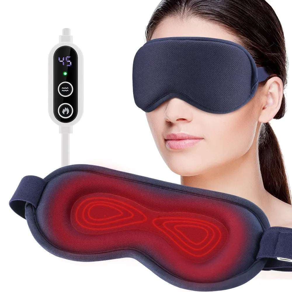 Dark Blue 3D Surround Heated Eye Massager with 1.2M USB-C Digital Display Controller Cable, 3 Heat and 6 Vibration Modes - Portable Total Blackout Sleep Mask for Travel Office Dark Circles & Eye Fatigue Wholesale Hub