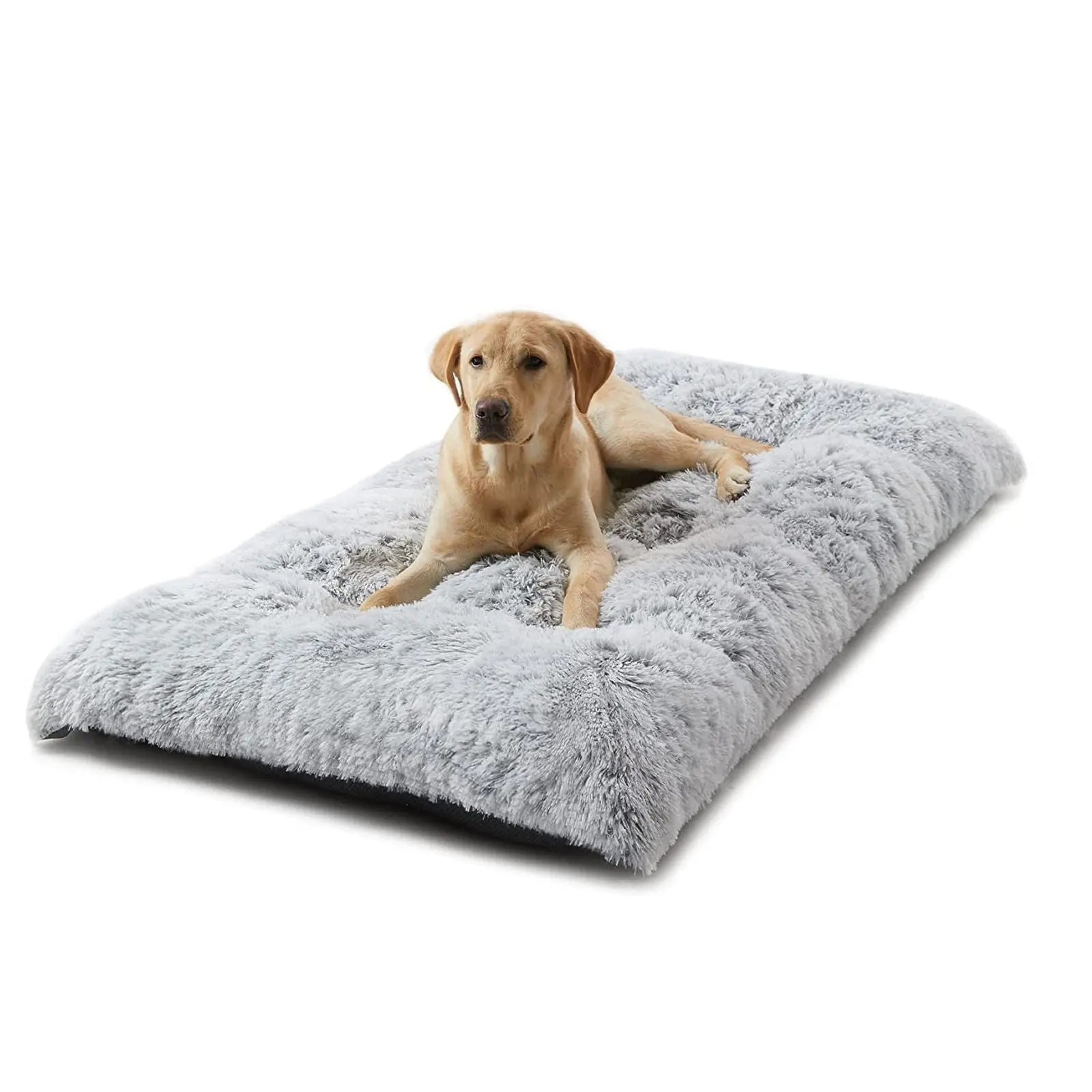 80 x 55 CM Winter Long Plush Dog Bed for Large Dogs - 10CM Thickened Fluffy Faux Fur Pad - Calming Anti Anxiety Pet Cushion with Non-Slip Bottom, Removable & Washable Heavy Duty Bedding, Grey L Size Wholesale Hub